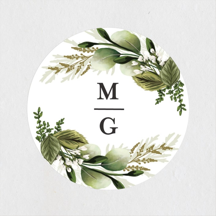 "Enchanted Greenery" - Wedding Favor Stickers in Frost by Susan Moyal - Front