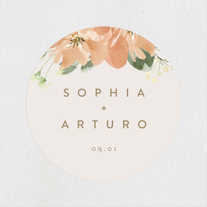 "Bloom" - Wedding Favor Stickers in Tea by Leah Bisch - Front