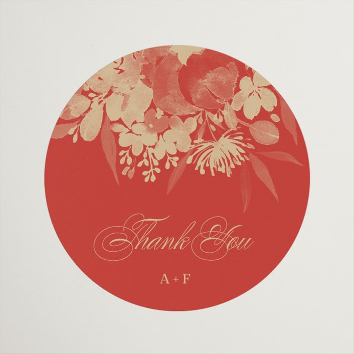 "Happiness" - Wedding Favor Stickers in Cherry by Shannon Chen of Four Wet Feet Studio - Front