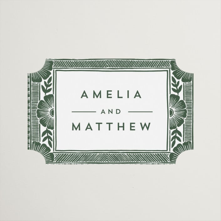 "Block Print Frame" - Wedding Favor Stickers in Fern by Katharine Watson - Front