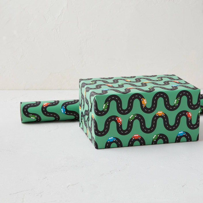 "Little Racer" - Wrapping Paper Roll in Grass by Jennifer Lew
