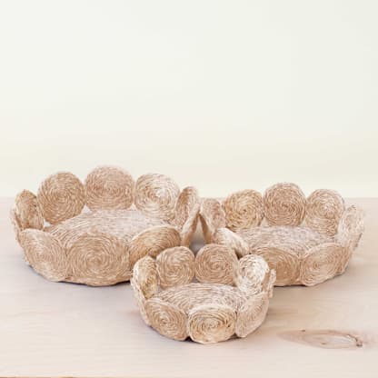 White Abaca Fruit Basket Circles, set of 3
