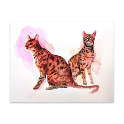 Watercolor 2 Pet Full, 9x12", Commission Painting