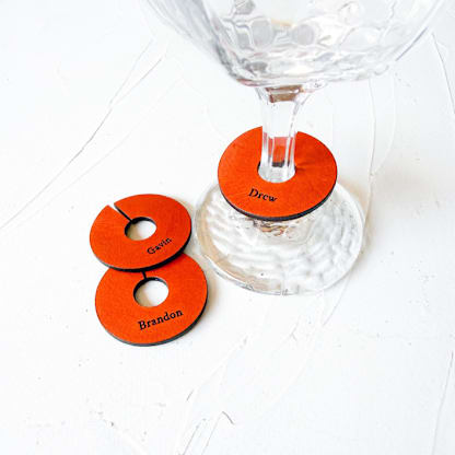 Personalized Leather Wine Glass Charms, Set of 10