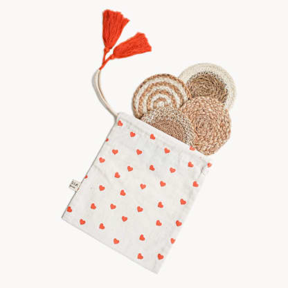 Natural Coaster Gift Set with Heart pouch