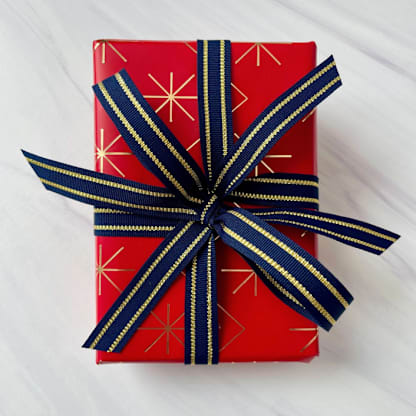 Navy and Gold Stripe Holiday Ribbon 5/8" x 15 feet