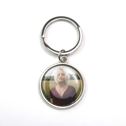Custom Round Photo Keychain Silver