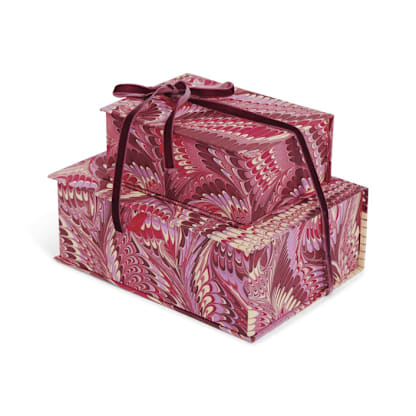 Hand-Marbled Keepsake Box Set in Florentine Pink - Small