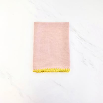100% Organic French Linen Mauve Embroidered Tea Towel