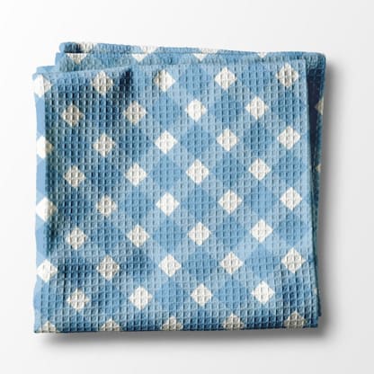 Waffle Weave Kitchen Towel - Gingham Blue