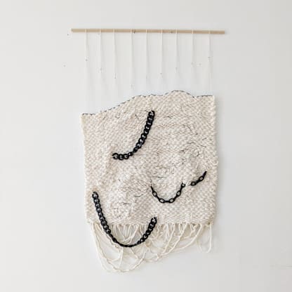 VINCULUM Collection© XI, Modern Weaving, Fiber Art with Edgy Black/Gold Chains and Details