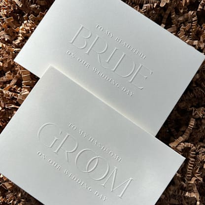 Luxe Embossed Cream Bride & Groom Cards, Set of 2