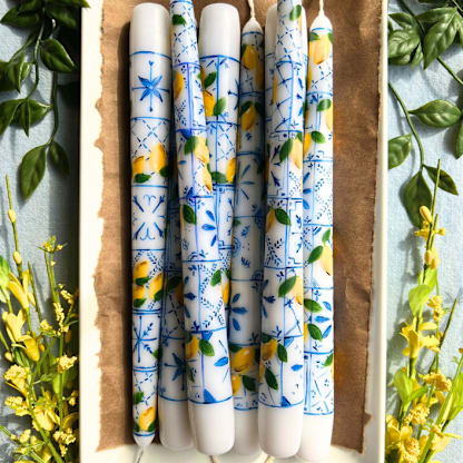 Set of 2 Amalfi Italian Tile and Lemon Taper Candles