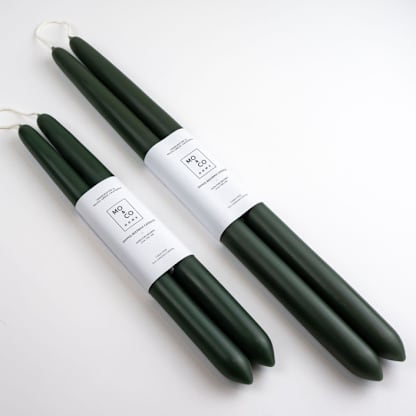 10 Inch, Forest Green, Dipped Beeswax Taper Candles