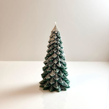 Large White and Green Christmas Tree Candle