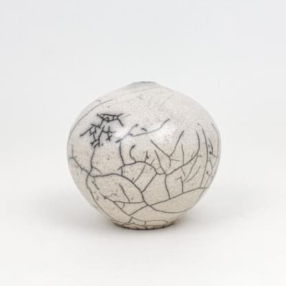 Raku-fired White Crackle Vessel / 026
