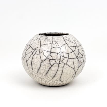 Raku-fired White Crackle Vessel / 027