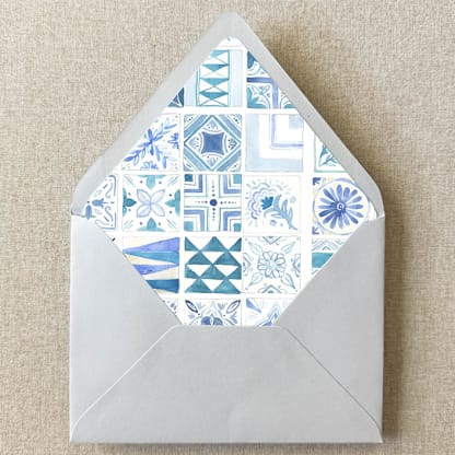 Blue Mexican Mediterranean Tile Envelope Liner | Set of 10 | For 5x7” Invitations