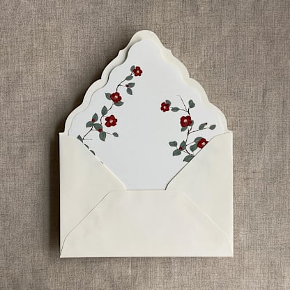 Red velvet Camellia floral envelope liner for A7 euro flap envelope | pack of 10