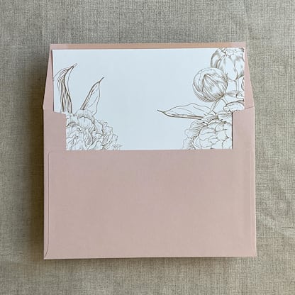 Hazelnut grand peony floral envelope liner for A7 square flap envelope | pack of 10