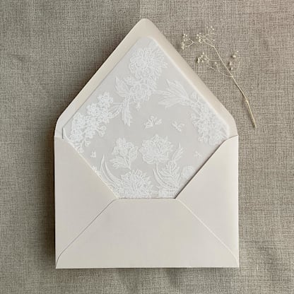 Venetian lace white ink printed vellum envelope liner for A7 euro flap envelope | pack of 10