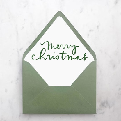 Merry Christmas Lettering in Green, A7 Euro Flap Envelope Liners (set of 10)