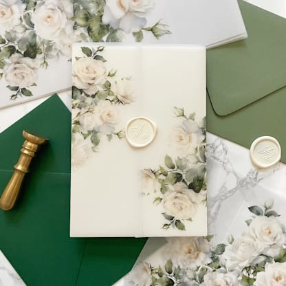 White Rose Vellum Jacket for Wedding Invitations (10 Pack)
