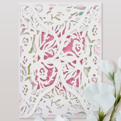 White, Romantic Floral, Laser Cut Invitation Jacket