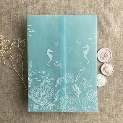 Under the sea aqua blue colored vellum wrap for 5x7 card | pack of 10