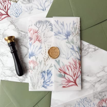Coral Vellum Jacket for Tropical Wedding Invitations (Set of 10)