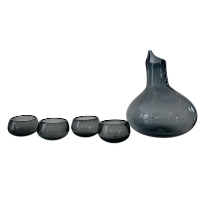 Hand Blown Glass Decanter Set for Mezcal, Tequila or Wine in Smoke