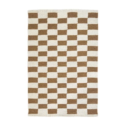 Zapotec Umber and Ivory Checkered Rug, Size 2'x3'