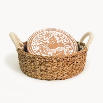 Handmade Bread Warmer & Wicker Basket - Bird Round