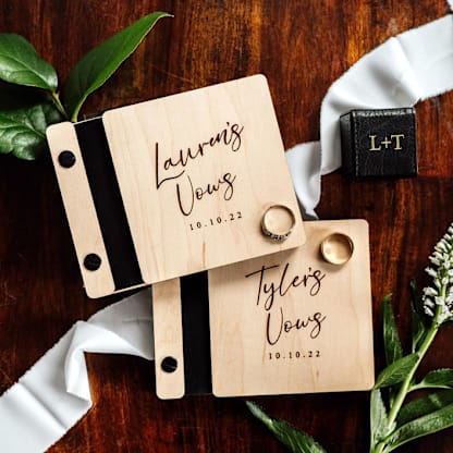 Personalized Elopement Wedding Vow Books | Maple Wood | 4” x 5” | Set of 2