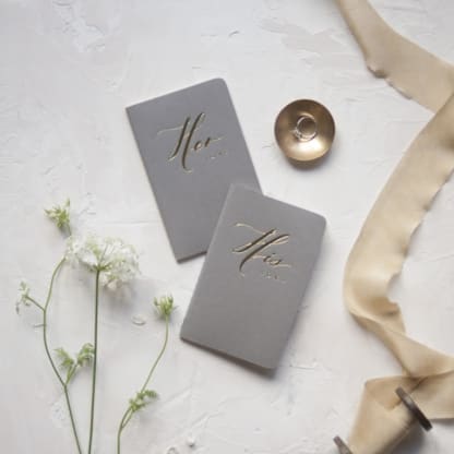 Gray Gold Foilpress Wedding Vowbooks-His and Her