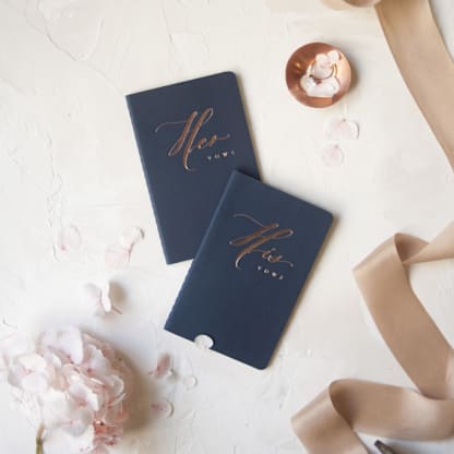Navy Rose Gold Foilpress Wedding Vowbooks-His and Her