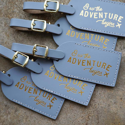 & So the Adventure Begins Luggage Tags | Dusty Blue, Quantity of 5