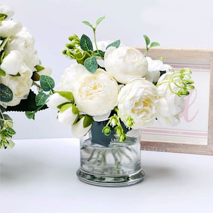 White Faux Peonies in Vase