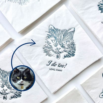 Personalized Pet Portrait Bar Napkin | Set of 50 | Cat Illustration Cocktail Napkin
