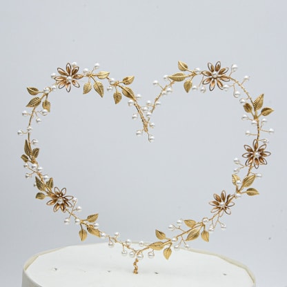 Gold Floral Heart Cake Topper