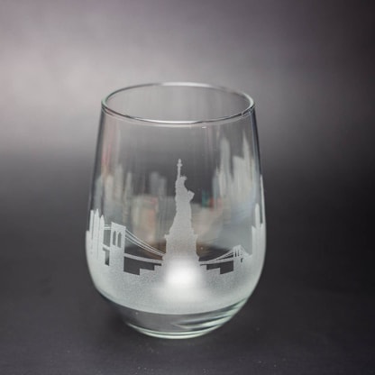 New York City, New York Skyline Stemless Wine Glass