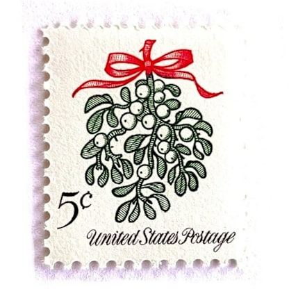 Mistletoe Postage Stamps | Christmas Issue | Christmas Stamps | Vintage Unused USPS Postage 5c | Pack of 20