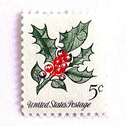 Holly Postage Stamps | Christmas Issue | Christmas Stamps | Vintage Unused USPS Postage 5c | Pack of 20