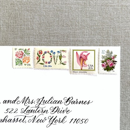 Pink Floral Love Postage Set | Wedding Stamps | Each Set Will Mail a 1 oz Letter | 10 Sets (40 Stamps Total)