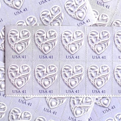 Purple Wedding Hearts Postage Stamp | Wedding Series | Vintage Unused USPS Postage 41c | Pack of 10