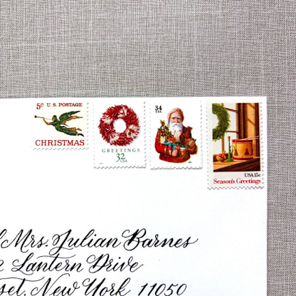 Christmas Red Glow Vintage Postage Sets | Each Set Will Mail a 1 oz Letter | 10 Sets (40 Stamps Total)