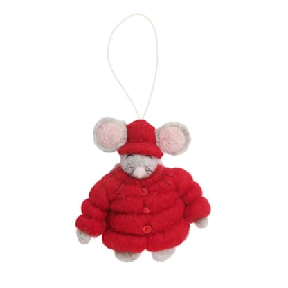 Felt Puffer Coat Mouse Ornament-Red