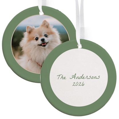 Green Border with Photo Round Disc Ornament - BR Double Sided