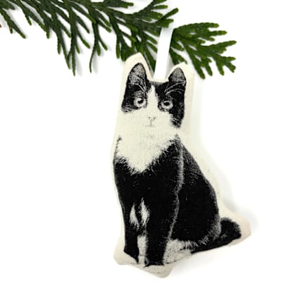 Silkscreen Black and White Kitten Ornament