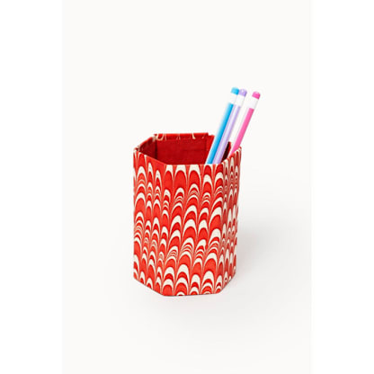 Hand-Marbled Pencil Holder Organizer in Candy Cane Swirl